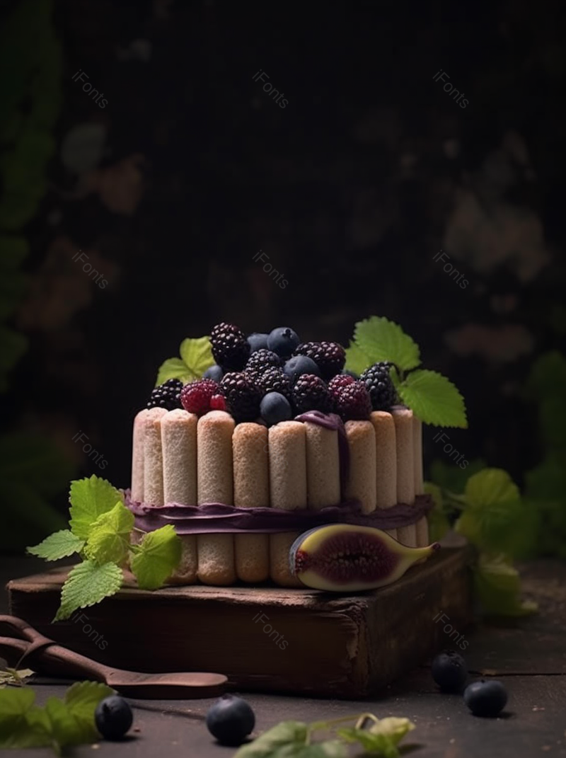黑色蓝莓桑葚薄荷叶饼干蛋糕果酱美食摄影背景,高清,摄影图,摄影图片,图片大全,摄影图免费下载